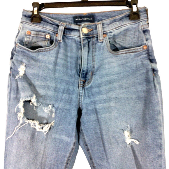 Aeropostale Womens Sz 4 REG Distressed Destroyed Trashed Frayed Denim Blue Jeans - Picture 3 of 7